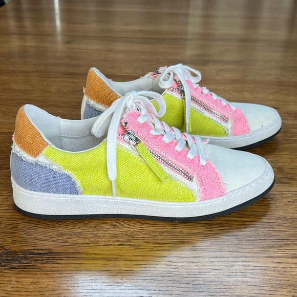 ⭐️ Dolce Vita Women's Miya Sneaker Sherbert Zipper Pink Yellow Canvas Sz 7 - Picture 5 of 14